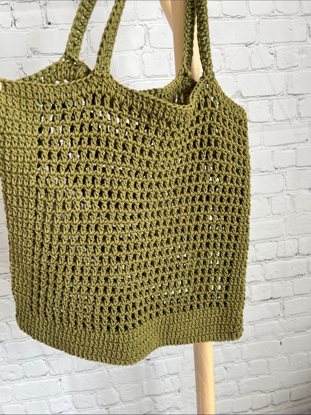 Olive Green Crochet Tote Bag